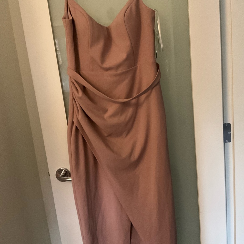 Betsy & Adam pink faux wrap long evening Dress